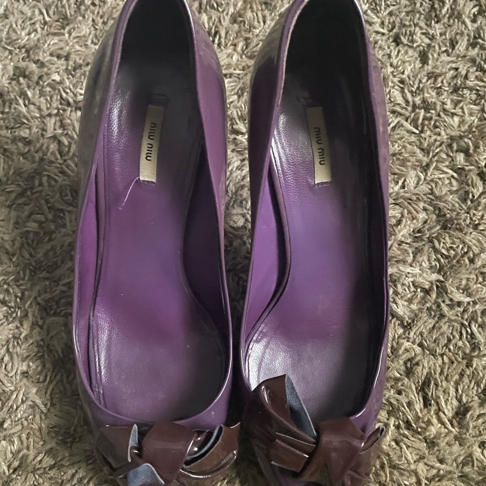 Miu Miu Purple Heels with Bow Accent